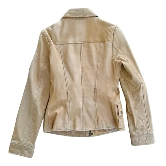 Identify Tan Leather Bomber Fall/Spring Jacket - Size 2 - Picture 2 of 10